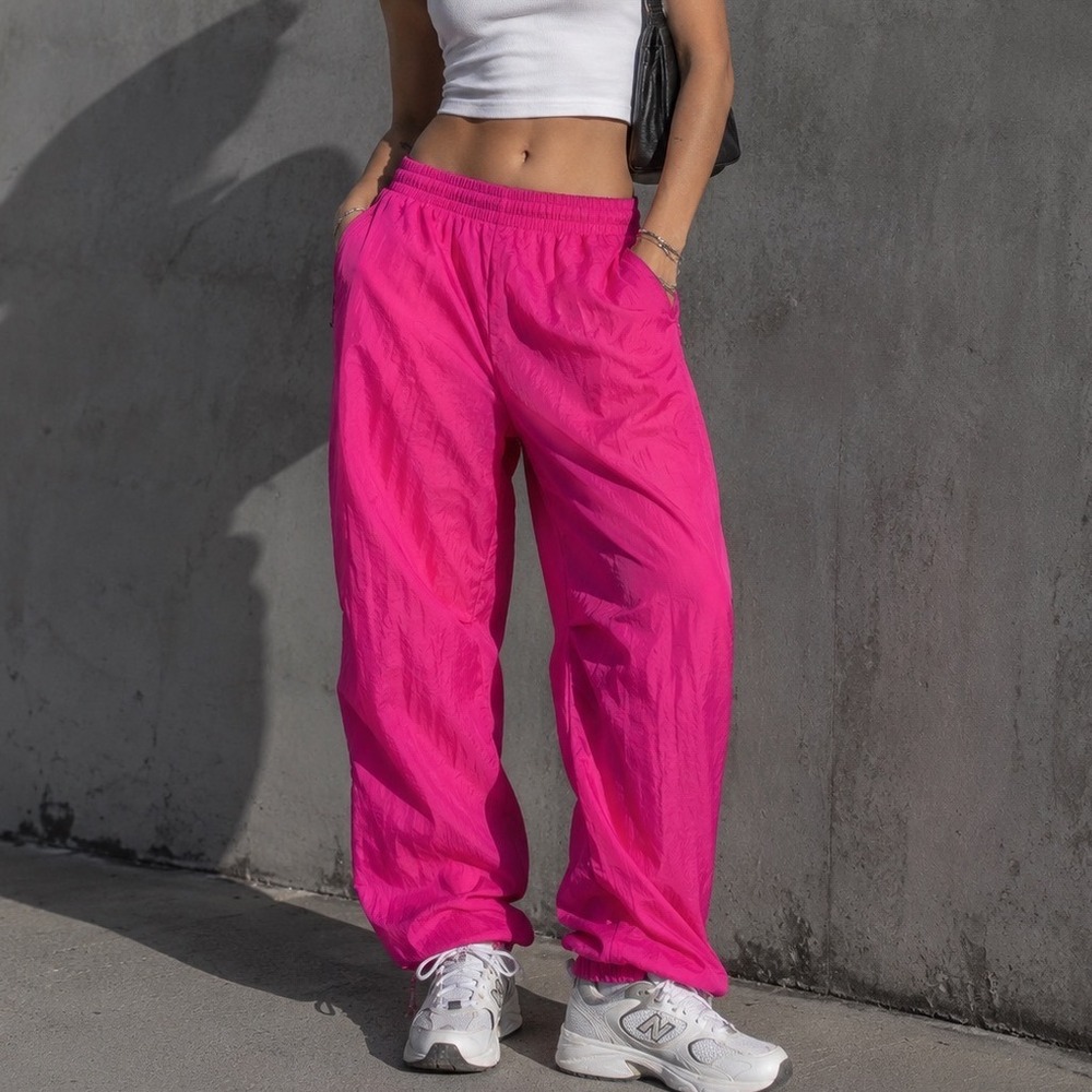 Vintage Puma Hot Pink Nylon Track Pants Baggy Windbreaker Joggers Y2K Retro M hh
